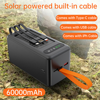 Banque d'alimentation solaire Aspor A376 60000mAh avec 6 ports de sortie, charge rapide, lumières LED, écran HD et panneau solaire