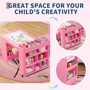 Mesa y Sillas Infantiles de Madera, Muebles de Madera para Niños Pequeños, Mesa de Dibujo de Madera <span class=keywords><strong>con</strong></span> 2 Sillas, Mesa de Manualidades <span class=keywords><strong>con</strong></span> Amplios Estantes de Almacenamiento - Product Image 3