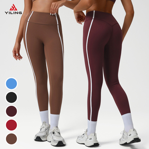 Leggings Deportivos YILING, Pantalones de Yoga de Cintura Alta, Color Nude, con Bloques de Color, para <span class=keywords><strong>Mujer</strong></span>, con Logotipo Personalizado, Ropa Deportiva - Product Image 3