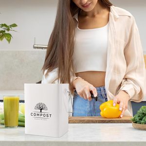 Poubelle à déchets alimentaires compostable de 1.7 gallons, 6L, poubelle à composter rectangulaire en métal avec couvercle filtre à charbon et poignée en <span class=keywords><strong>bois</strong></span> - Product Image 6
