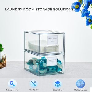 Lot de 4 contenants transparents empilables pour dosettes de lessive et distributeurs de feuilles de séchage, support de rangement pour tiroirs de buanderie - Product Image 2