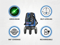 Niveau laser infrarouge DIY à points et lignes (2 ou 5) à lumière verte, alimenté par batterie au lithium, pour extérieur, auto-nivelant, fourni directement par l'usine
