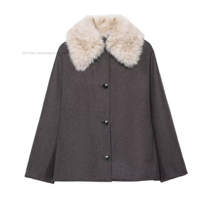 Manteau en laine pour femme avec col en fausse fourrure - Coupe ample, simple boutonnage, mode hiver - Product Image 5