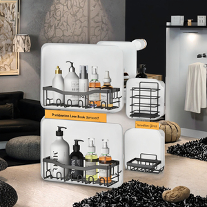 Single Black Minimalist Metal Mounted <b>Shower</b> <b>Storage</b> Holders Racks Drilling Waterproof Easy Assembly Bathroom Accessories for - Product Image 1