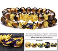 Lot de 2 bracelets porte-bonheur Feng Shui en pierre naturelle œil de tigre, énergie curative, charme Pixiu Dragon, bracelet de richesse pour hommes