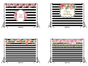 7x5ft Joyeux Anniversaire Noir et Blanc Rayure Rouge <span class=keywords><strong>Aquarelle</strong></span> Rose Or Point Photographie Rayure Anniversaire Fleurs Thème Toile De Fond - Product Image 5