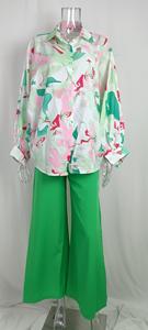 Verão Duas Peças Define Mulheres Flor Impressão V-Neck Manga Longa Camisa Tops e Cintura Alta Calças Suit <span class=keywords><strong>Casual</strong></span> Tricô Feminino <span class=keywords><strong>Outfits</strong></span> - Product Image 6