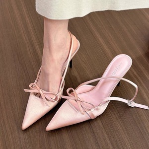 New <b>Small</b> Fragrant Explosive Pointed Head Bow Sandals Thin Heel Back Trip Belt Matching Color High Heels Female - Product Image 3
