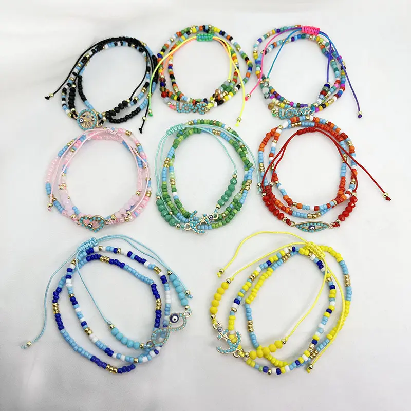 Offre Spéciale bohême mélange couleur litière perle oeil amour arbre de vie modèles bracelet 3 pièces ensemble main bijoux pour femmes