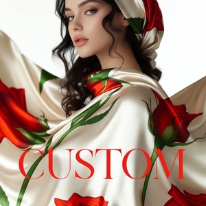 Foulard Quadrato in Seta Bianca Personalizzato 90cm con Design Rosa <span class=keywords><strong>Rossa</strong></span> per Moda Femminile Outdoor - Product Image 1