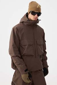 Chaqueta <span class=keywords><strong>Anorak</strong></span> para Hombre con Capucha, <span class=keywords><strong>Impermeable</strong></span>, Cortavientos, Transpirable, Tallas Grandes, Color Café, Estilo Techwear, Media Cremallera, Costuras Selladas, Aislada, 100% Nailon - Product Image 4