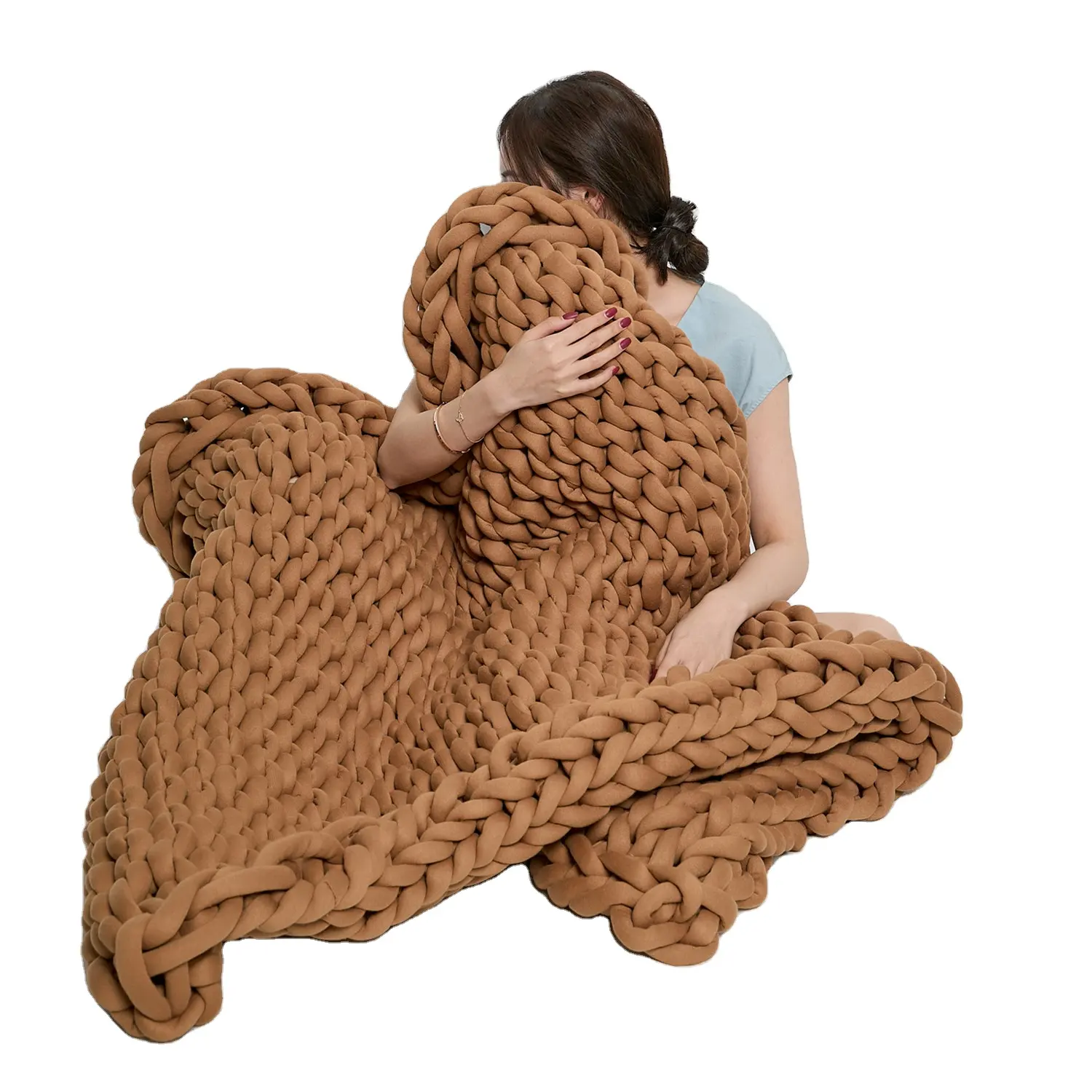 King Size Cable Throw 100% Cotton Tube Arm Knitted Weighted Blanket Knit Organic Cotton Weighted Blanket