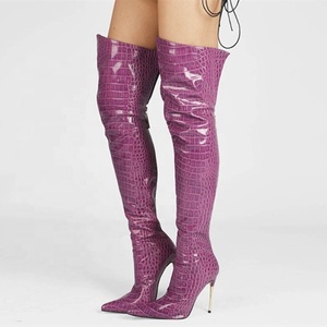 Bottes longues à talons aiguilles multicolores tendance automne-hiver 2021, à fermeture éclair arrière, pour femmes - Product Image 1
