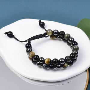 Bracelet réglable tressé en <span class=keywords><strong>hématite</strong></span> et oeil de tigre pour hommes Bracelet bijoux de mode avec perles de pierres naturelles pour cadeau de mariage - Product Image 2
