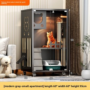 ペットパノラマ猫ヴィラLEDラグジュアリー猫ハウス木制猫ケージ - Product Image 6
