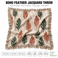 Plaid Bohème à Plumes Beige, Ivoire, Vert Rouille, Vintage, Rustique, Style Ferme, Esthétique Nordique pour Canapé, Lit, Cadeau, Décoration de Bureau