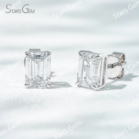 Boucles d'oreilles clous Starsgem 1ct*2 en diamant de laboratoire taille émeraude, couleur D, 1,2g, or 18K, bijoux classiques unisexes