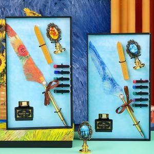 Set <span class=keywords><strong>de</strong></span> plumas <span class=keywords><strong>de</strong></span> inmersión estilo pintura al óleo artística, kit <span class=keywords><strong>de</strong></span> caligrafía retro europeo con sello <span class=keywords><strong>de</strong></span> cera y tinta para escritura <span class=keywords><strong>de</strong></span> cartas y diario. - Product Image 1