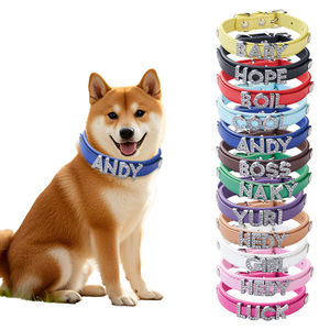 Benutzer definierter Name Diamant verziertes DIY-Haustier halsband PU-Lederbuchstaben-Haustier halsband für Hund - Product Image 1