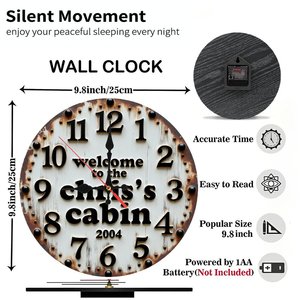 Round Wooden <b>Wall</b> <b>Clock</b> 25cm Rural Countryside Style <b>Silent</b> Non Ticking Home Farmhouse Decor <b>Clock</b> - Product Image 2