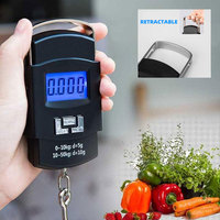 Báscula Electrónica de Alta Precisión para Equipaje, 50 kg/10 g, con Pantalla LCD Retroiluminada y Gancho Metálico, Lista para Enviar