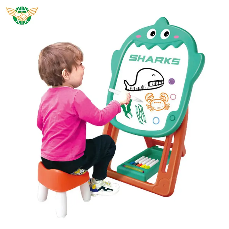 Новая многофункциональная двухсторонняя магнитная доска для рисования со стулом для мальчиков и девочек, игрушечный мольберт в форме динозавра или акулы