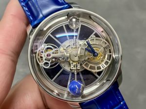 Montre mécanique entièrement automatique haut de gamme avec mouvement tourbillon à double axe et bracelet bleu - Product Image 3