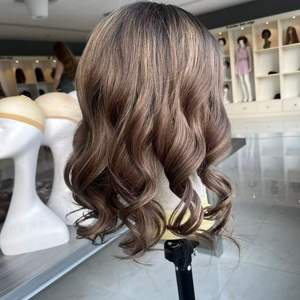 Haar Pruik Donker Wortel Bruin Balayage 100% Menselijk Haar Topper Pruik Kort Haar Voor Vrouwen