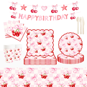 DAMAI - Juego de Vajilla Desechable con Temática de Cereza para Fiestas de Cumpleaños, Platos y Servilletas de Papel para Baby Shower - Product Image 1