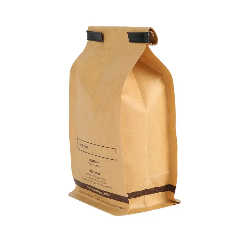 Sacchetto di carta compostabile personalizzato 12 oz carta kraft soffietto laterale sacchetto di caffè valvola cravatta di latta sacchetti di carta caffè con il proprio logo