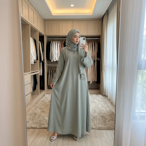 Conjunto de Abaya Musulmana con Hiyab a Juego, Puños Bordados Florales, Multicolor, ODM - Product Image 1