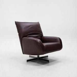 Sillón Giratorio de Cuero Genuino de Primera Calidad, Sillón Contemporáneo para Oficina en Casa, Hotel y Sala de Estar, Sofá Individual Ergonómico - Product Image 4