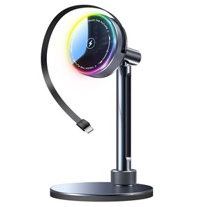 Station de charge magnétique de bureau en alliage d'aluminium 15W, <span class=keywords><strong>chargeur</strong></span> sans fil multifonctionnel 2 en 1 avec câble rétractable pour <span class=keywords><strong>iPhone</strong></span> RGB - Product Image 1