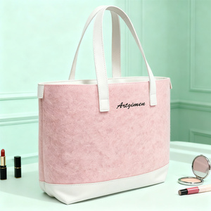 Sac fourre-tout minimaliste avec garniture en cuir PU pour femmes, grande capacité, sac à main en feutre durable pour le travail, vente en gros - Product Image 3
