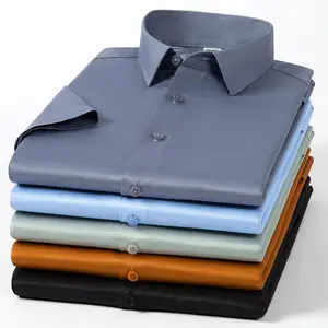 Camisa de escritório masculina de alta qualidade formal manga curta com botões camisa uniforme de verão para homens