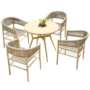 Vente en gros de chaises d'extérieur en aluminium empilables avec corde pour patio, bistro, café, meubles, hôtel, jardin, restaurant