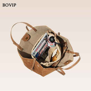 Borsa Tote Oversize T-116 in <span class=keywords><strong>Pelle</strong></span> Scamosciata Cammello con Finiture in <span class=keywords><strong>Pelle</strong></span>, Doppi Manici, Cerniera, Impermeabile, Stile Chic per il Pendolarismo Quotidiano Femminile - Product Image 4