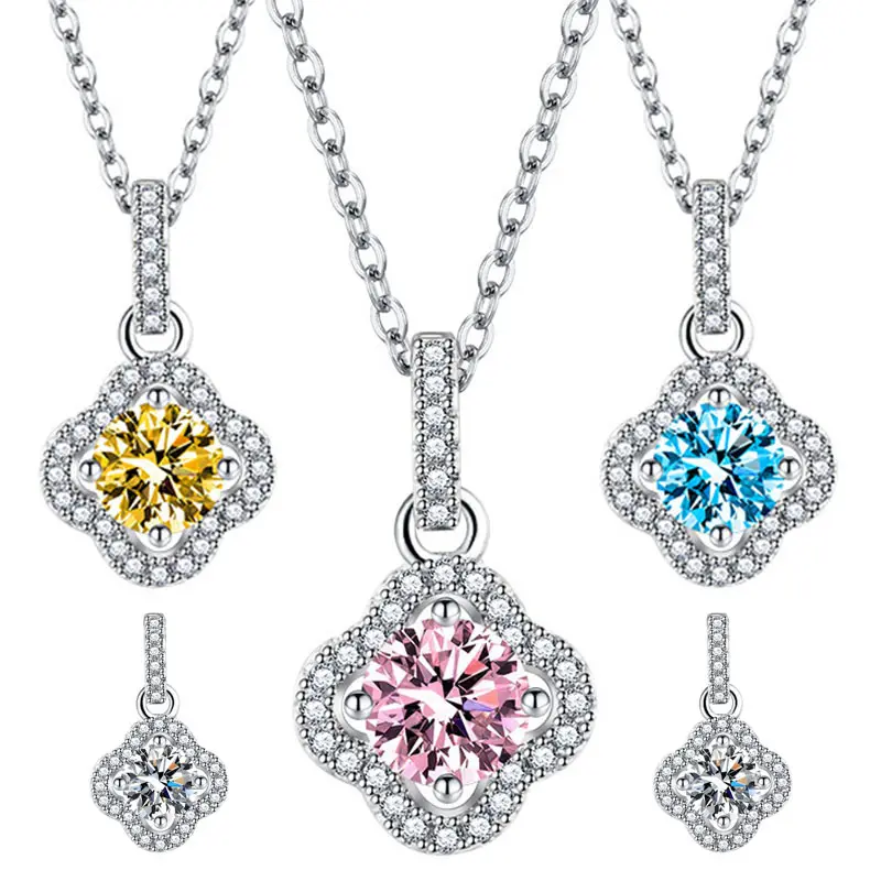 Elegant Four Leaf Clover Necklace Flower Shaped Pendant Luxury Women Jewelry Pendant Diamond Silver Necklace Women's Chain Gift