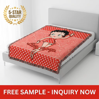 Betty Boop Cartoon Bedruckte Europäische Kaninchenfell-Plüschdecke mit Fransen, Pop-Art-Charakter für Sofa, Bett, Kinderzimmer und Heimdekoration