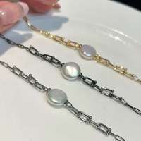 KESHI Natural AAAA Grade Baroque Freshwater Pearl Charm Bracelet 18K Gold/Platinum/Black Rhodium Plating Luxury Horseshoe Design