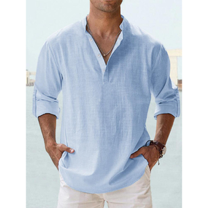 Chemise décontractée pour homme à col carré vintage, double boutonnage, 100 % lin, respirante, séchage rapide, écologique, anti-rétrécissement, pour l'été - Product Image 5