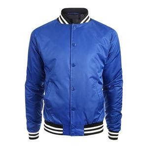 Chaqueta de Béisbol Personalizada con Logotipo de PIHA SPORTS, Chaqueta Universitaria de Béisbol Azul Satinado de Color Sólido 100% para Hombre - Product Image 1