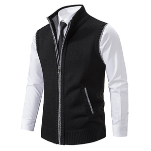 Gilet <span class=keywords><strong>sans</strong></span> manches en tricot col roulé pour <span class=keywords><strong>homme</strong></span>, style vintage, anti-boulochage, en coton épais, avec fermeture éclair, par Sehe - Product Image 4