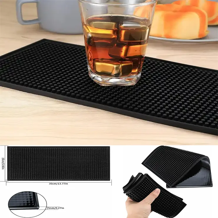 2023 nóng bán trực tuyến biểu tượng tùy chỉnh màu đen thanh cao su mat mini Cocktail Mat nhỏ giọt mat