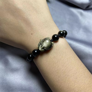 Chaîne réglable pierre de guérison spirituelle Feng Shui, perles d'<span class=keywords><strong>obsidienne</strong></span> à brillance dorée naturelle, Bracelet de renard en cristal, vente en gros - Product Image 5