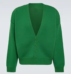 Custom Long Sleeve Cardigan Sweater Wool Blend Green Casual Knit Cardigan Men's Fashion Cardigan