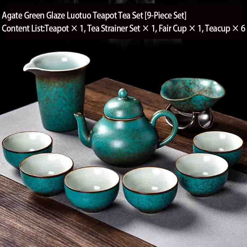 Agate Green Glaze Lustrous Teapot Tea Set [9-piece Set]