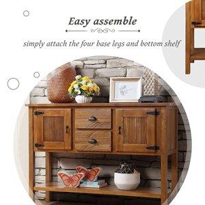 Solid Wood Sideboard Console Table 46'' with 2 Drawers Cabinets Bottom Shelf Retro Style Dining <b>Buffet</b> <b>Server</b> - Product Image 5