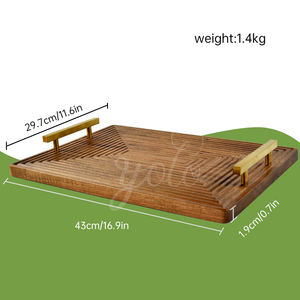 Plateaux de service en bois nouveau design en acacia avec poignée en métal pour les fêtes Assiettes ovales pour apéritif Thé Café Fromage Dessert Plateaux - Product Image 3