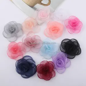 Fashion Sew On Accessories for Garments Clothing Headwear Decoration Handmade Chiffon 3D Flower Applique Patches